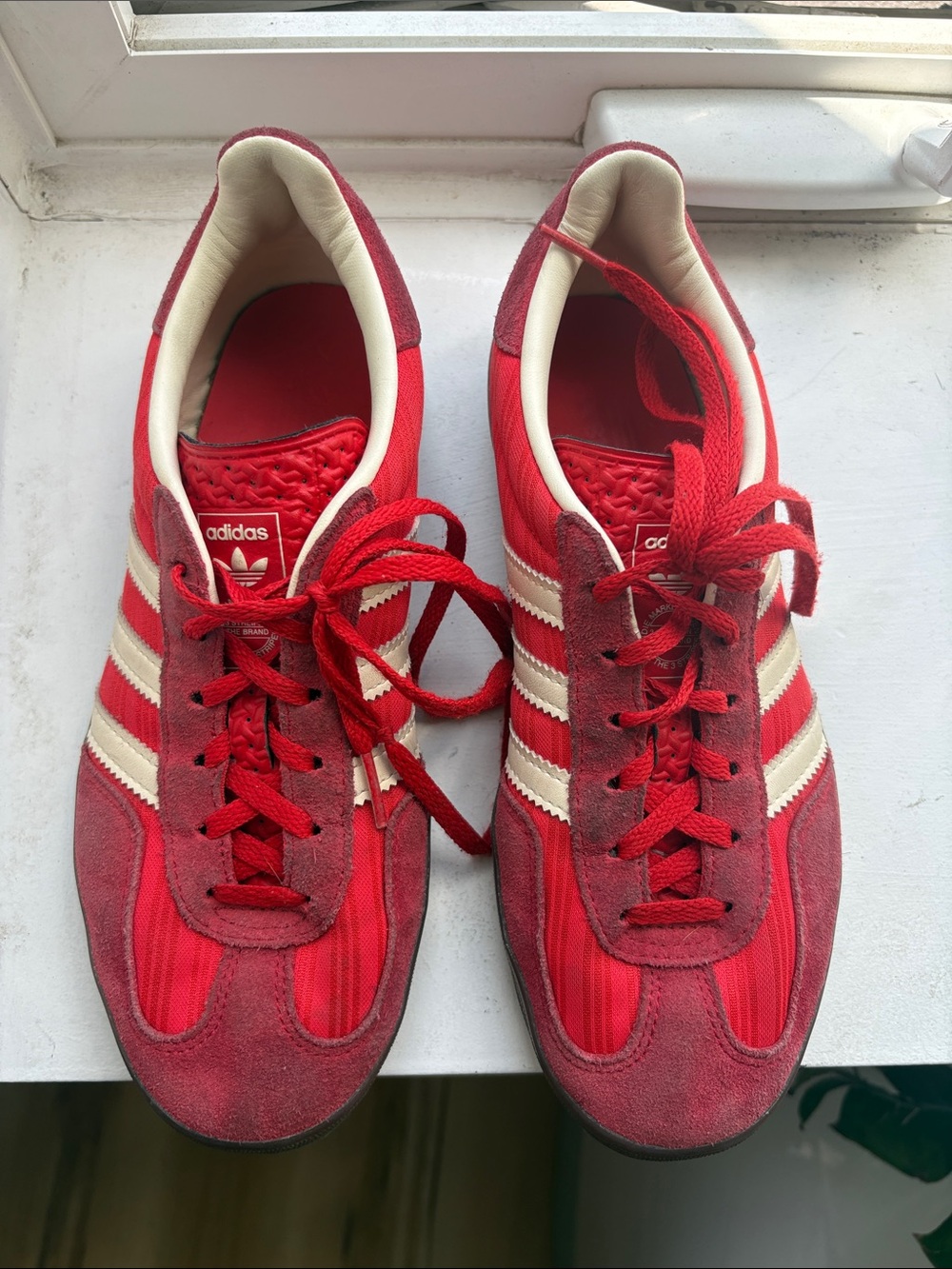 adidas Red Sneakers with Cream Stripes